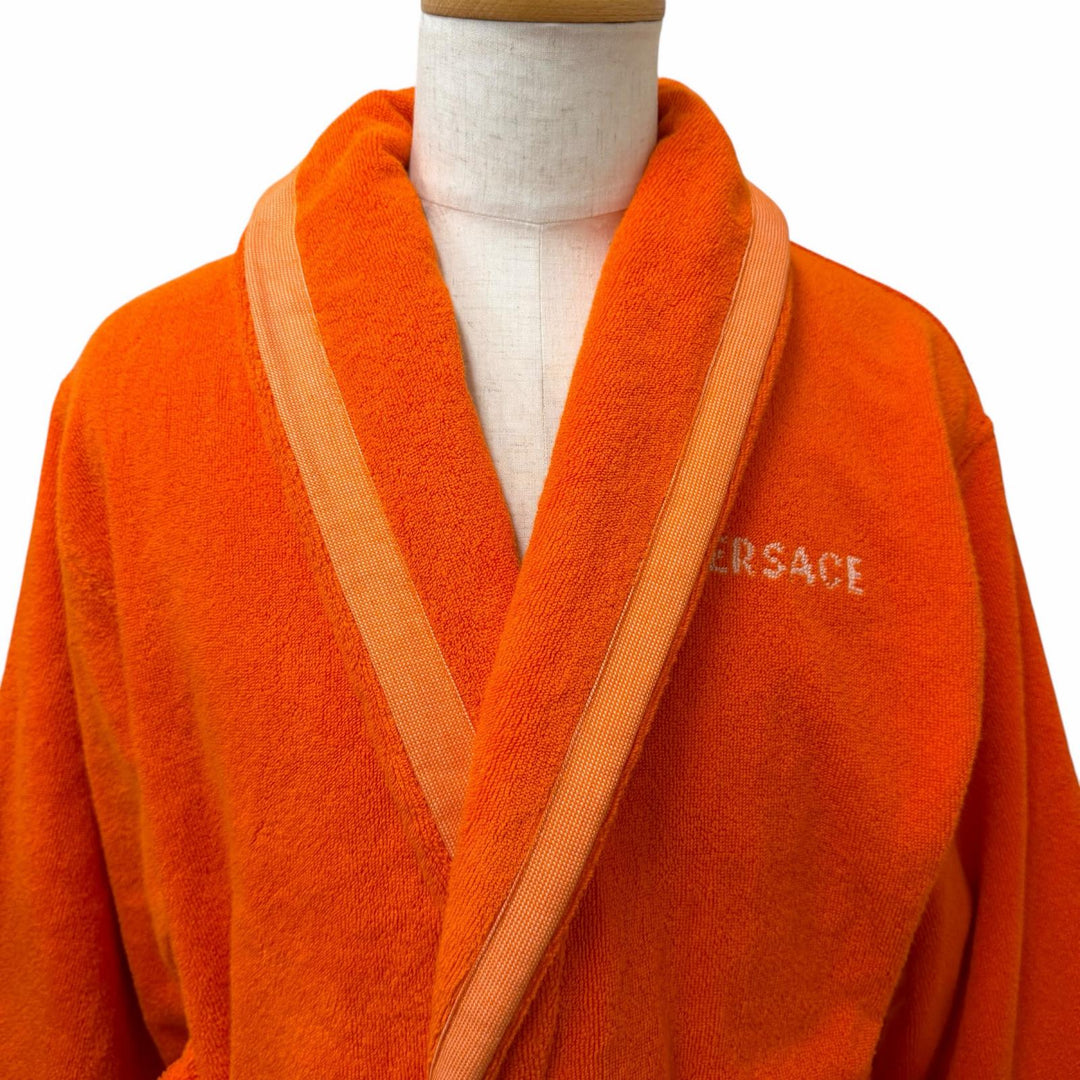 Pristine VERSACE coat Cotton terry jacquard bathrobe Medusa Gown Orange