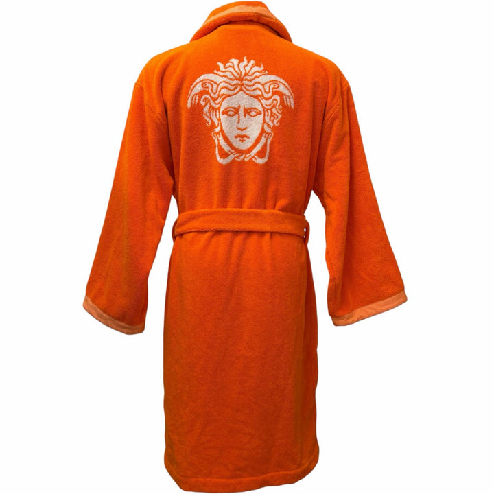 Pristine VERSACE coat Cotton terry jacquard bathrobe Medusa Gown Orange