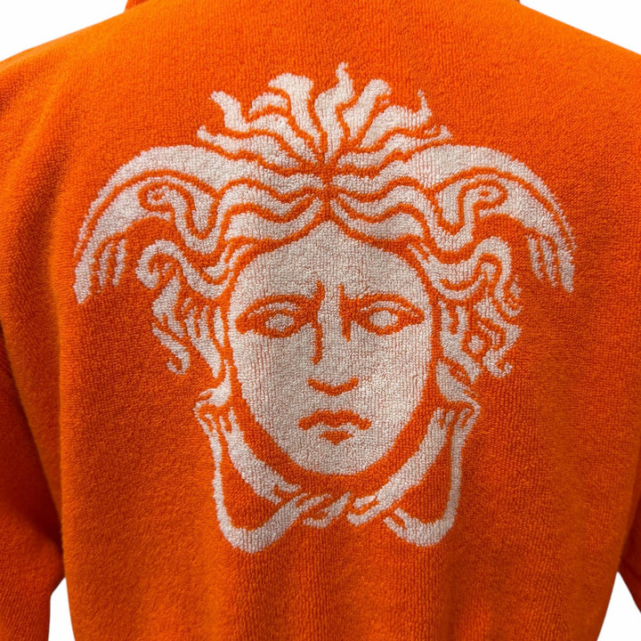 Pristine VERSACE coat Cotton terry jacquard bathrobe Medusa Gown Orange