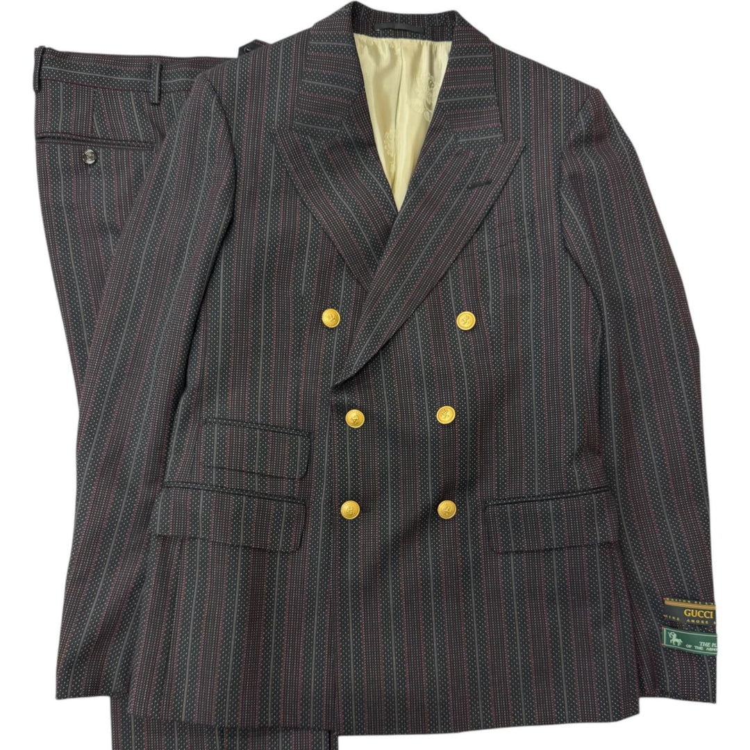 Excellent GUCCI suit Striped, gold buttons, double-breasted black wool