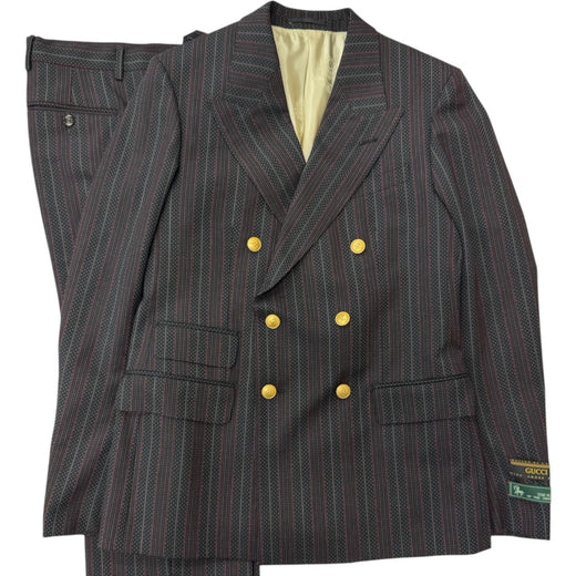 Excellent GUCCI suit Striped, gold buttons, double-breasted black wool