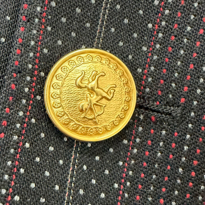Excellent GUCCI suit Striped, gold buttons, double-breasted black wool