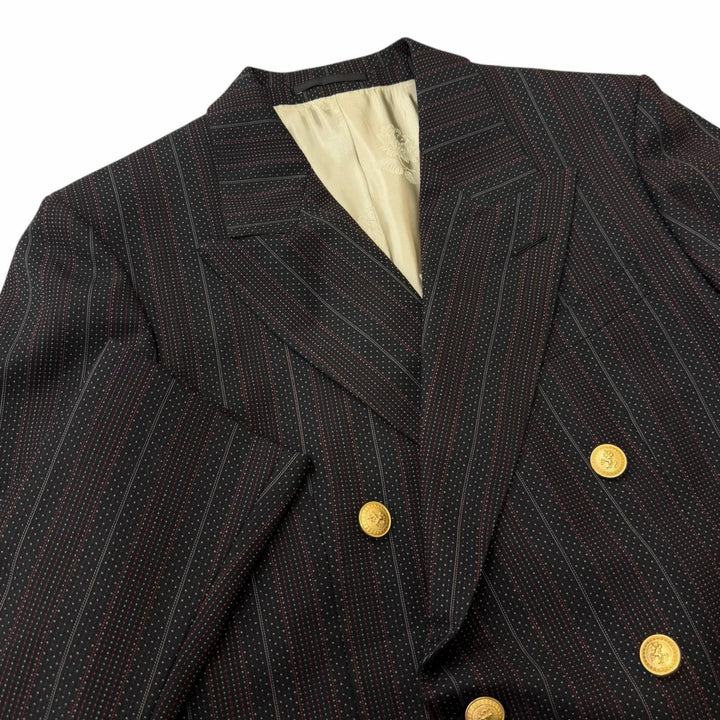 Excellent GUCCI suit Striped, gold buttons, double-breasted black wool