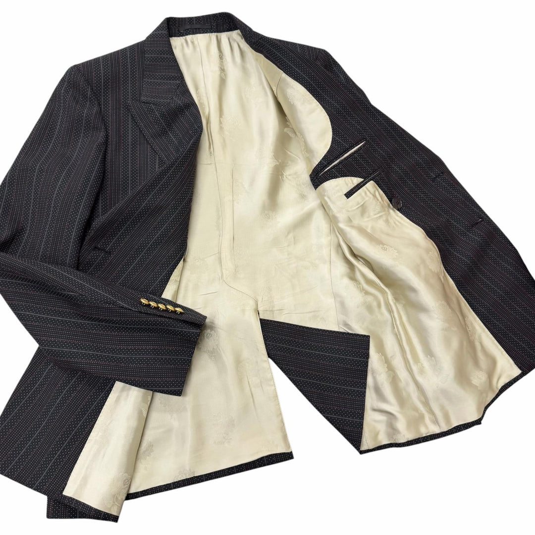 Excellent GUCCI suit Striped, gold buttons, double-breasted black wool