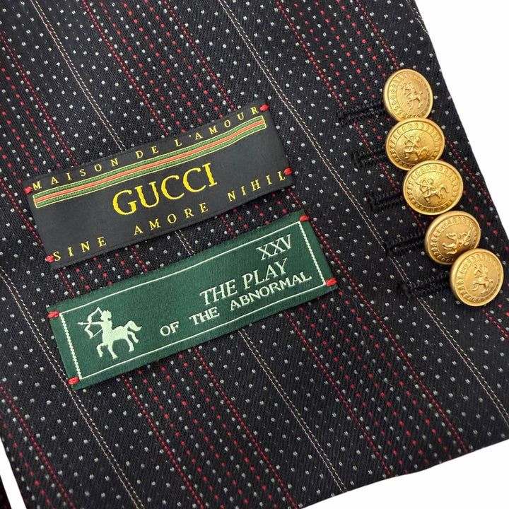 Excellent GUCCI suit Striped, gold buttons, double-breasted black wool