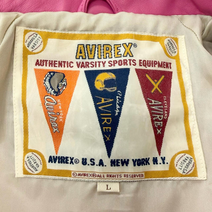 Great AVIREX leather jacket LIGHT SIGNATURE VARSITY JACKET pink