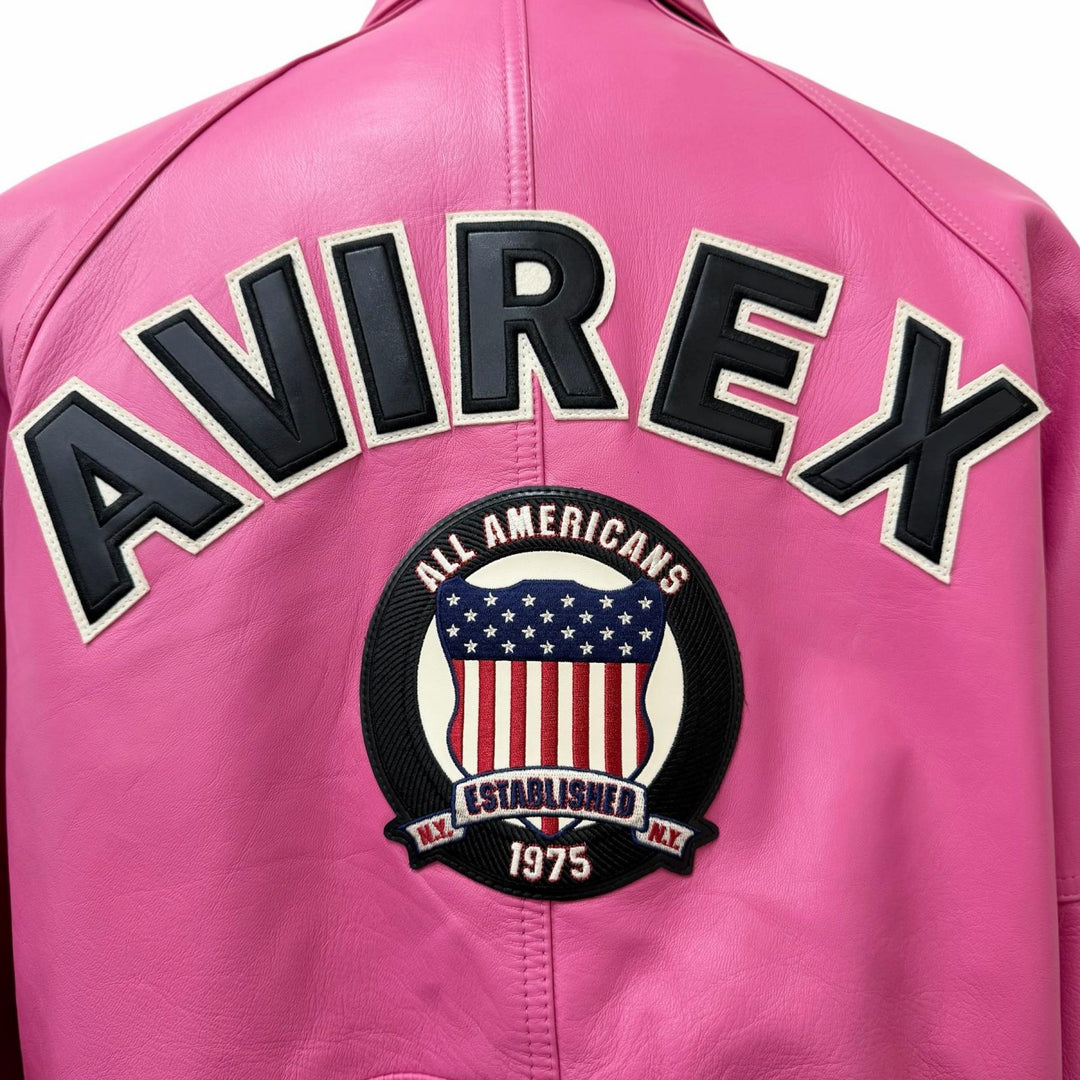 Great AVIREX leather jacket LIGHT SIGNATURE VARSITY JACKET pink
