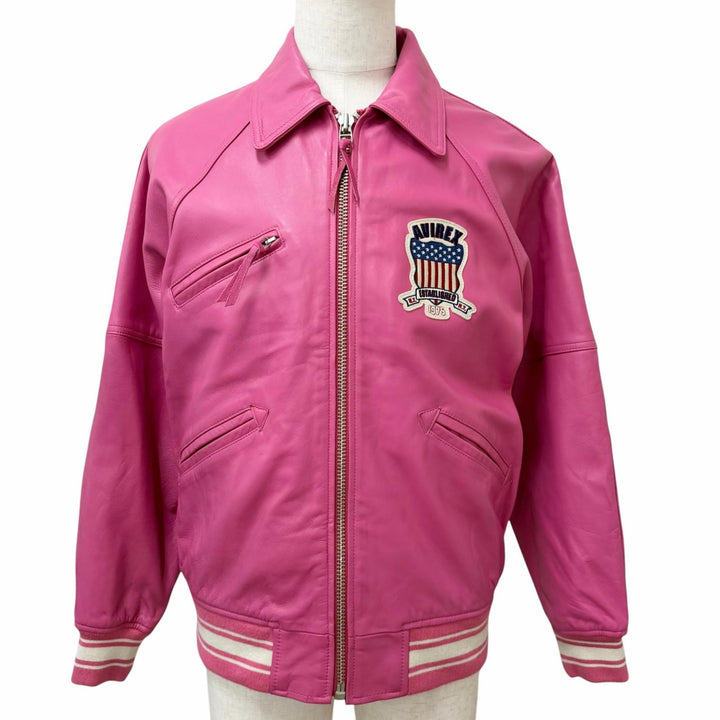 Great AVIREX leather jacket LIGHT SIGNATURE VARSITY JACKET pink