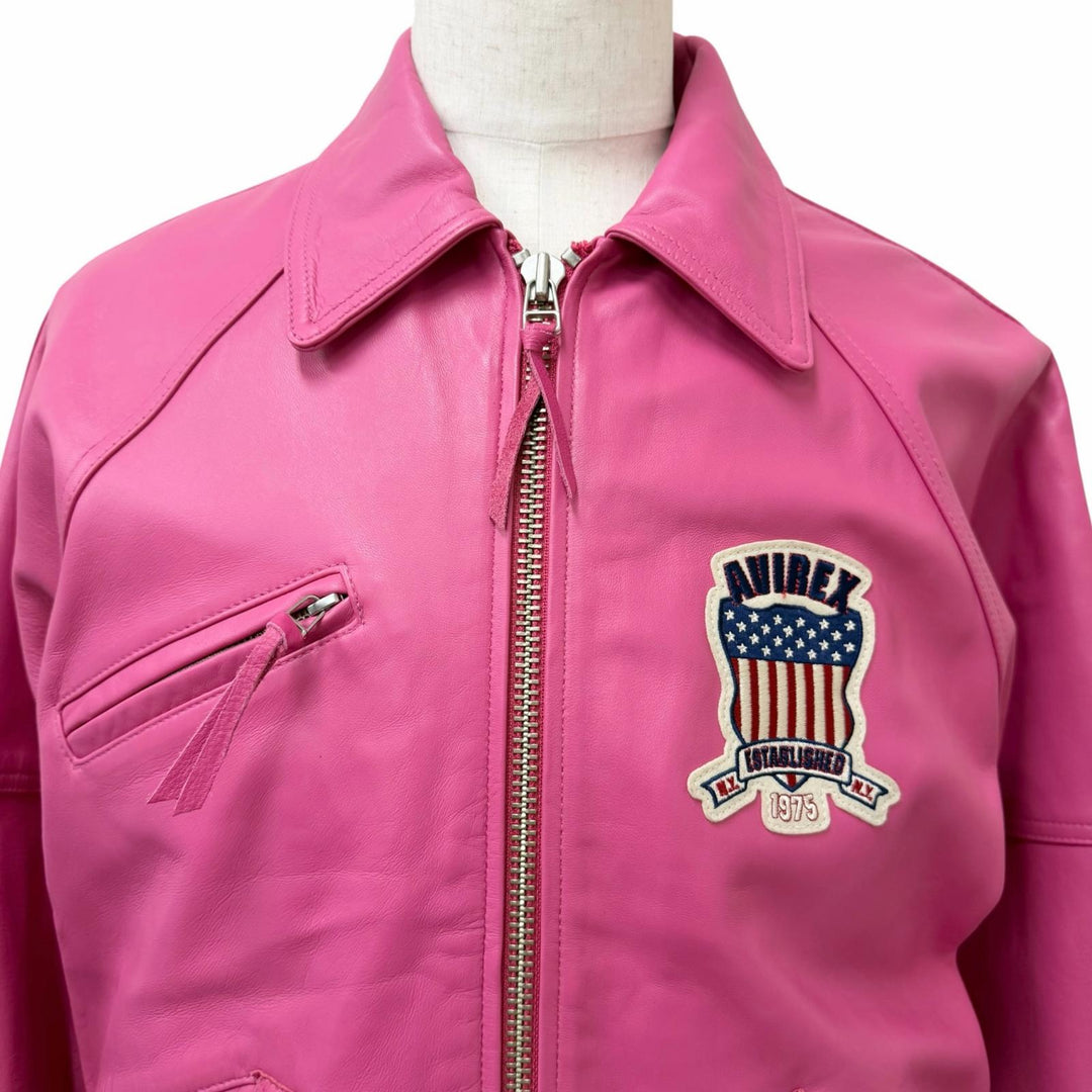 Great AVIREX leather jacket LIGHT SIGNATURE VARSITY JACKET pink