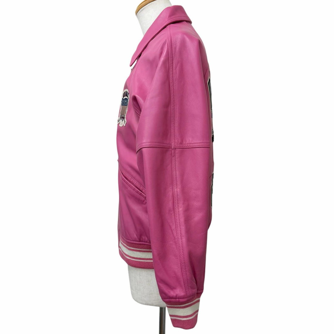 Great AVIREX leather jacket LIGHT SIGNATURE VARSITY JACKET pink