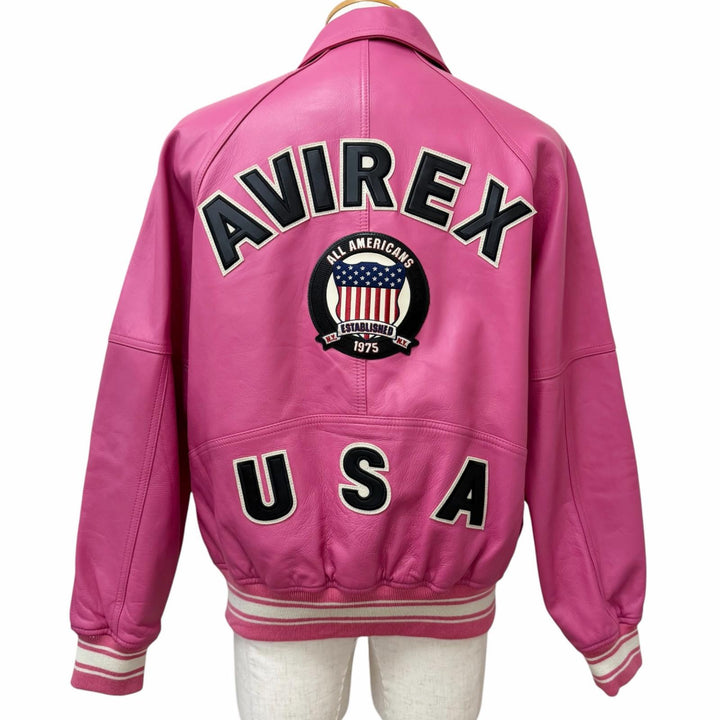 Great AVIREX leather jacket LIGHT SIGNATURE VARSITY JACKET pink