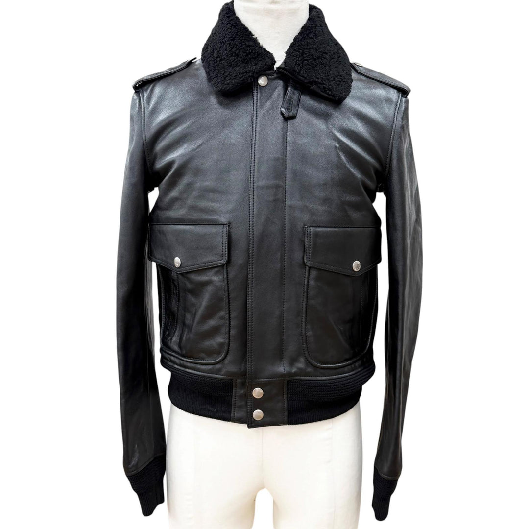 Great SAINT LAURENT PARIS leather jacket black Sheep leather mens 46 397472