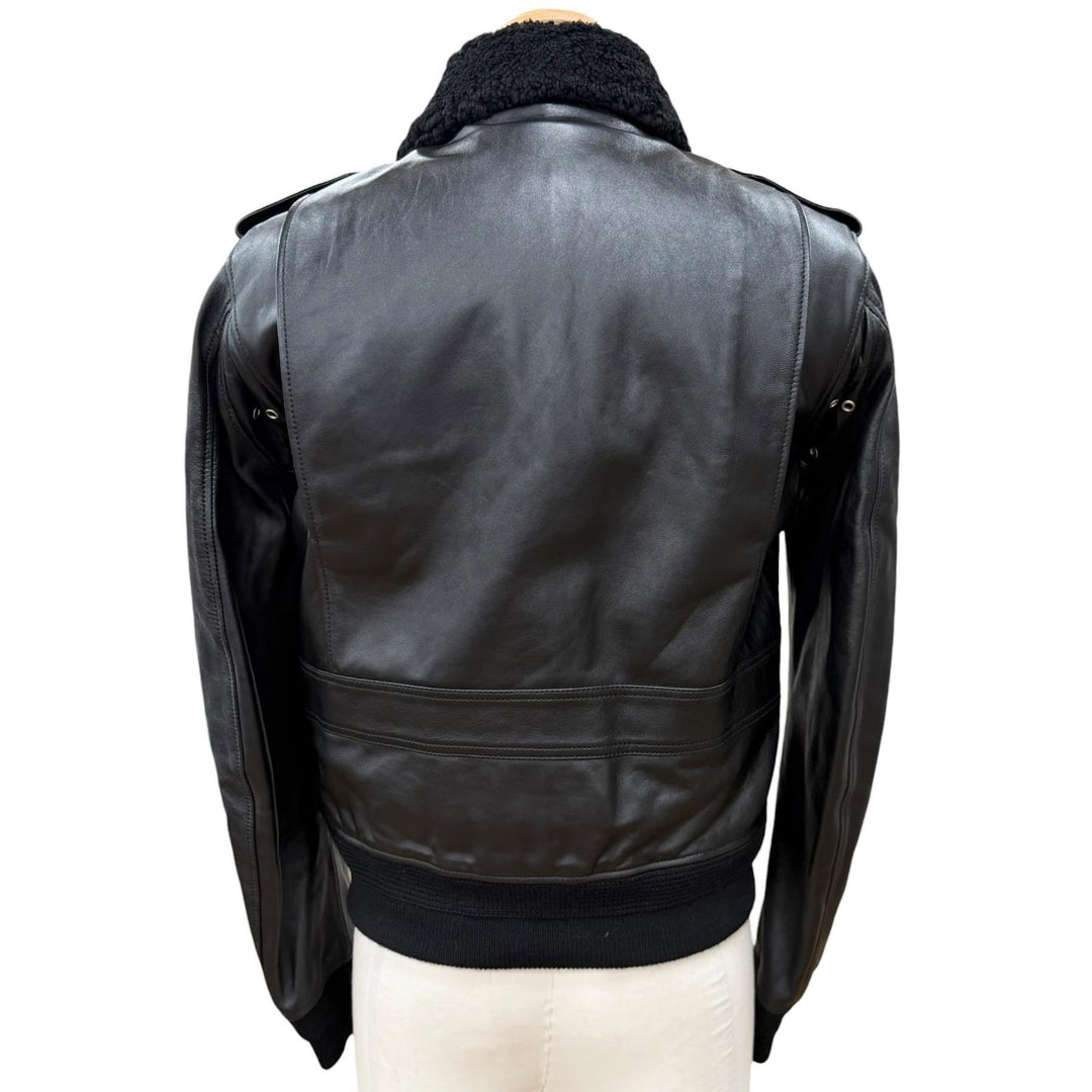 Great SAINT LAURENT PARIS leather jacket black Sheep leather mens 46 397472