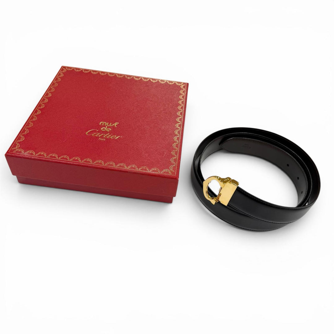 Excellent Cartier belt Must de Cartier reversible black leather mens