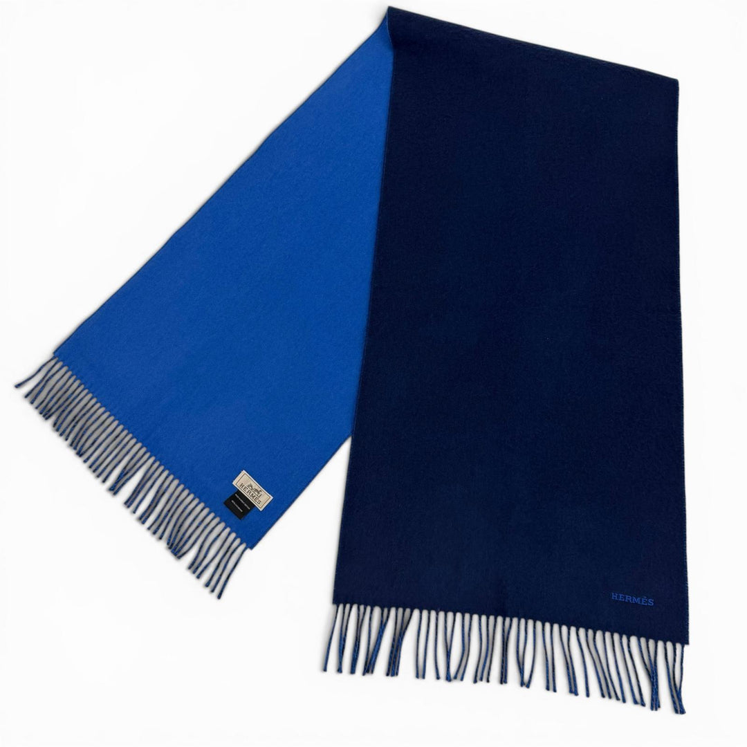 Excellent HERMES Scarf Recto Verso Navy cashmere mens