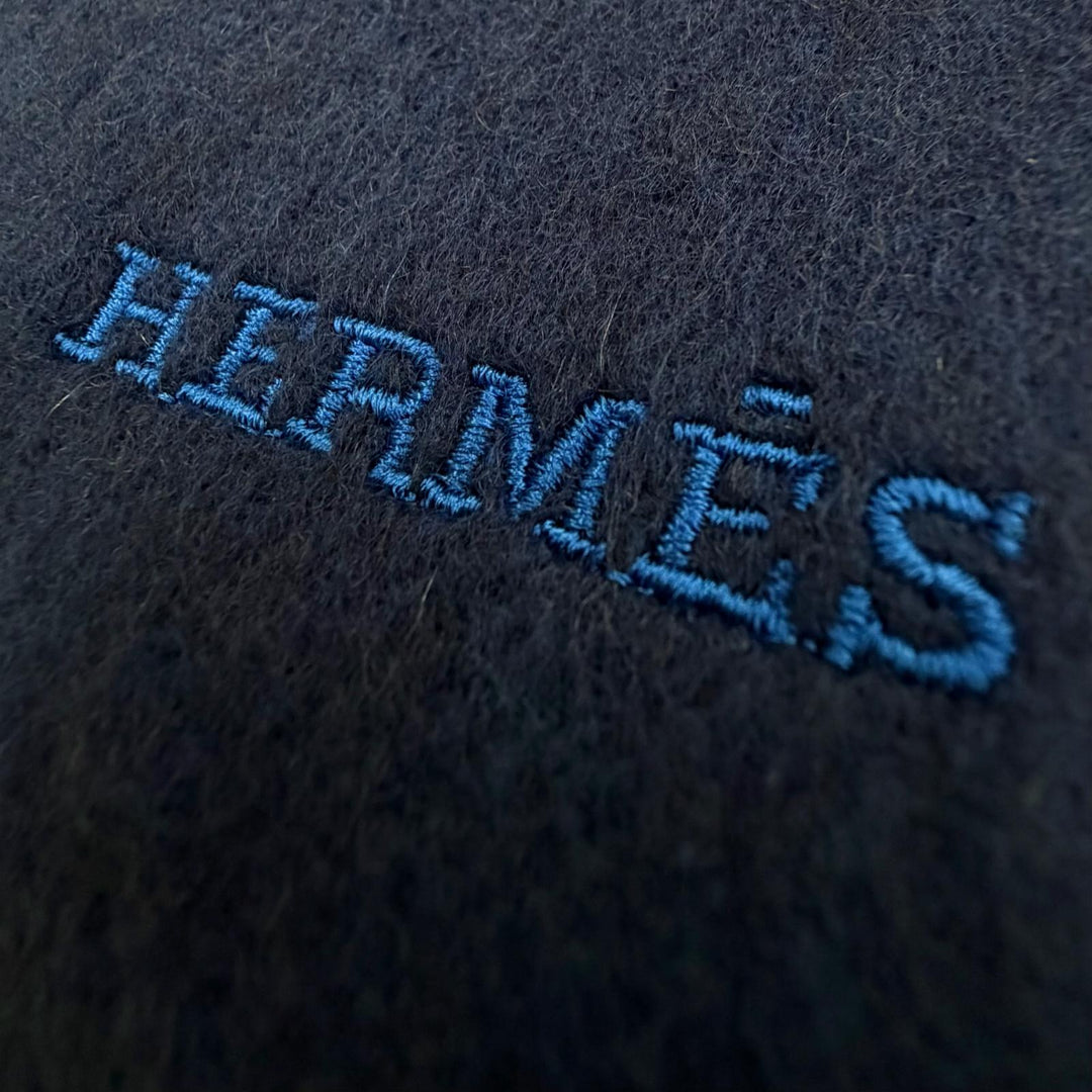 Excellent HERMES Scarf Recto Verso Navy cashmere mens