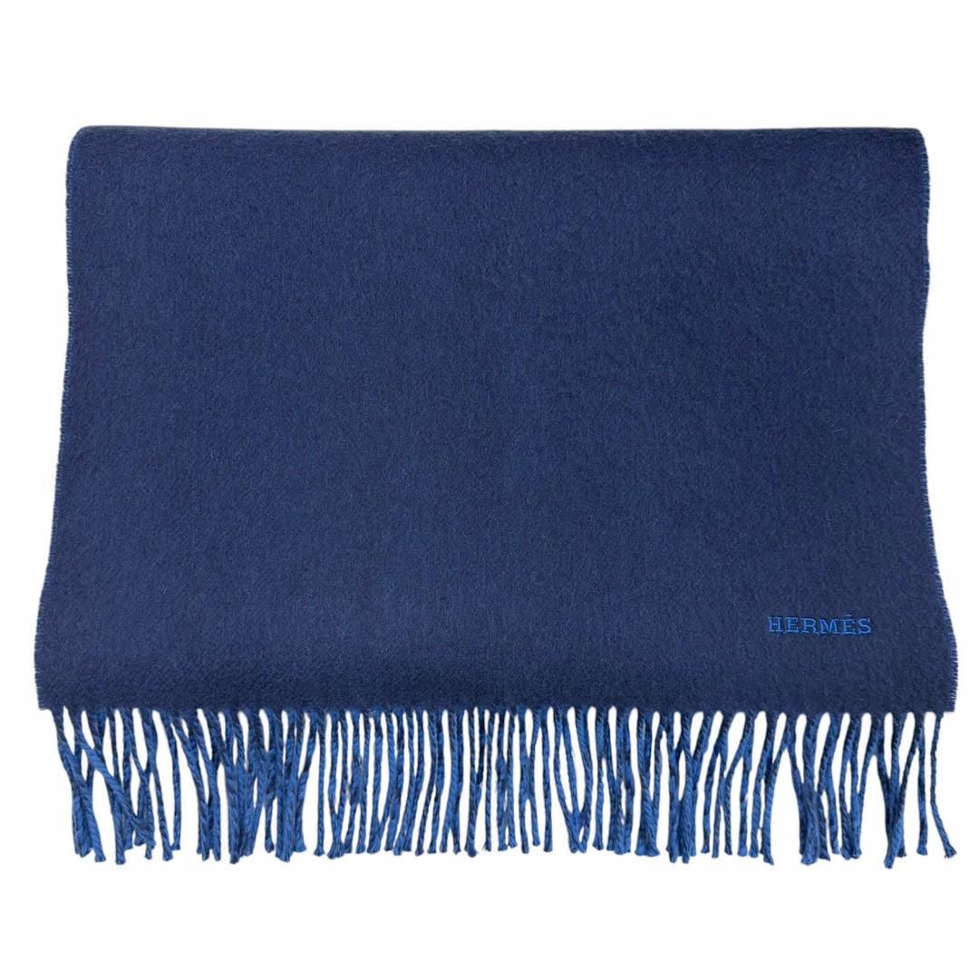 Excellent HERMES Scarf Recto Verso Navy cashmere mens