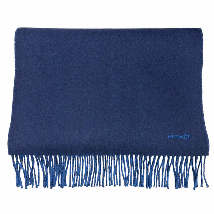 Excellent HERMES Scarf Recto Verso Navy cashmere mens