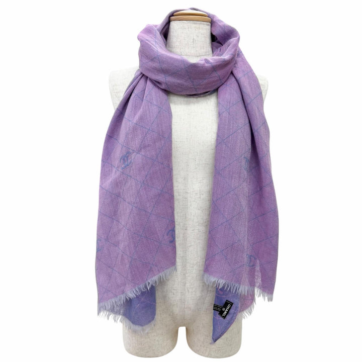 Very Good CHANEL Stall COCO Mark Matelassé Fringe Large Stole Shawl cashmere13S