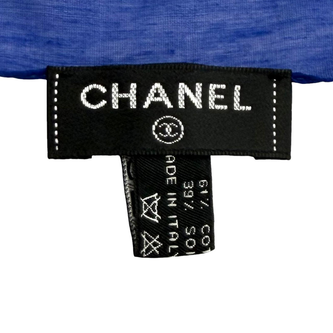 Excellent CHANEL COCO Mark Floral Print Large Pareo blue cotton Women G19