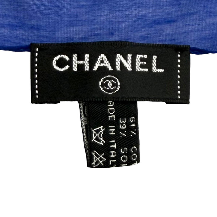 Excellent CHANEL COCO Mark Floral Print Large Pareo blue cotton Women G19