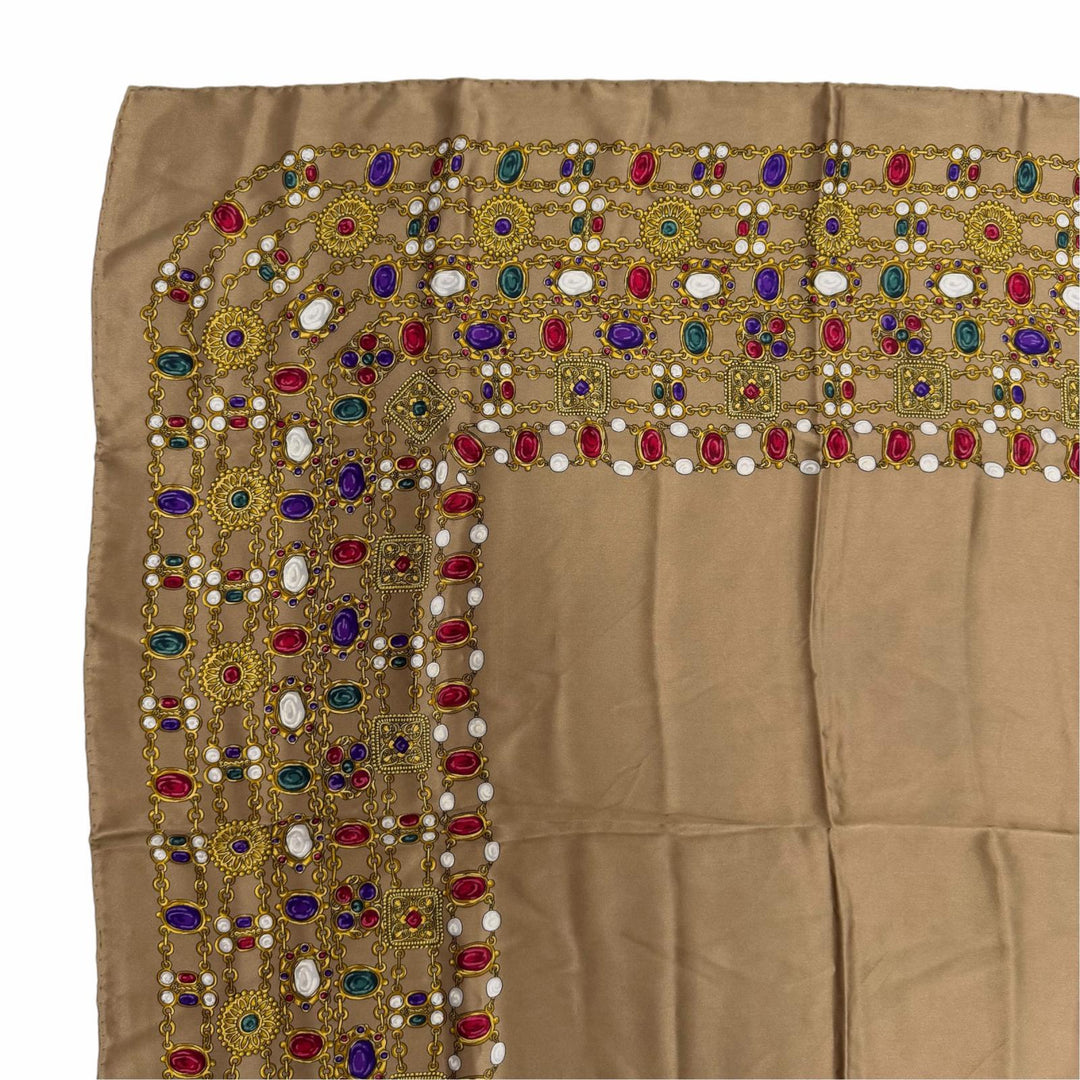 Great CHANEL scarf Gripoa Pattern logo included Brown silk Women