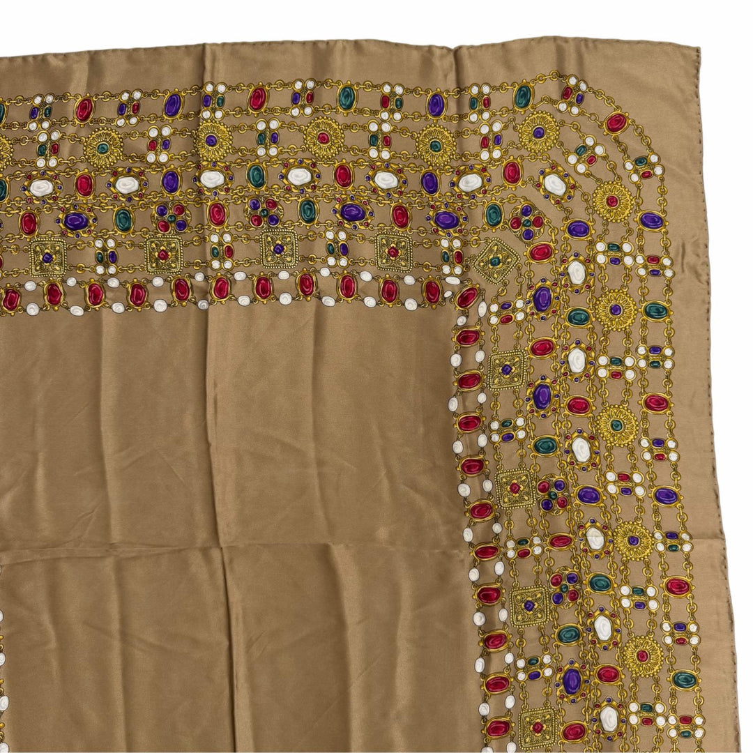Great CHANEL scarf Gripoa Pattern logo included Brown silk Women