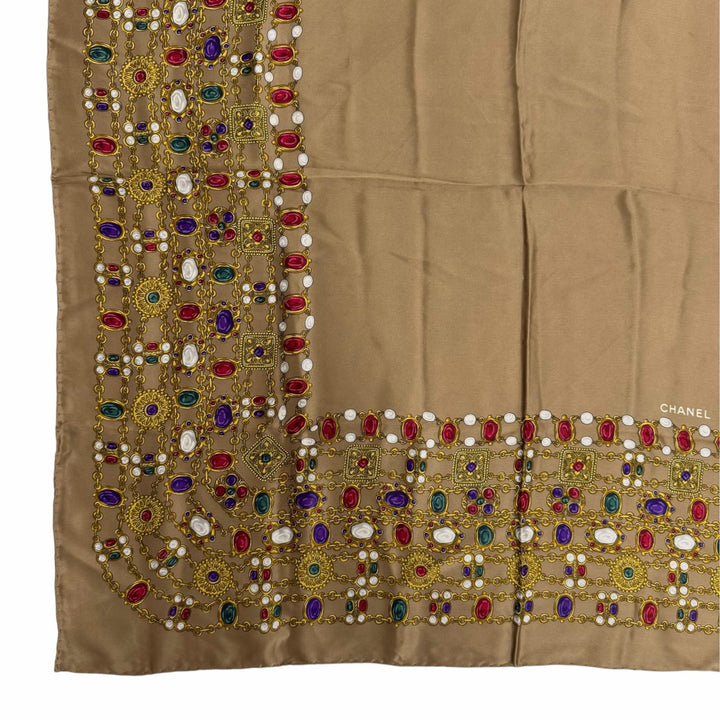 Great CHANEL scarf Gripoa Pattern logo included Brown silk Women