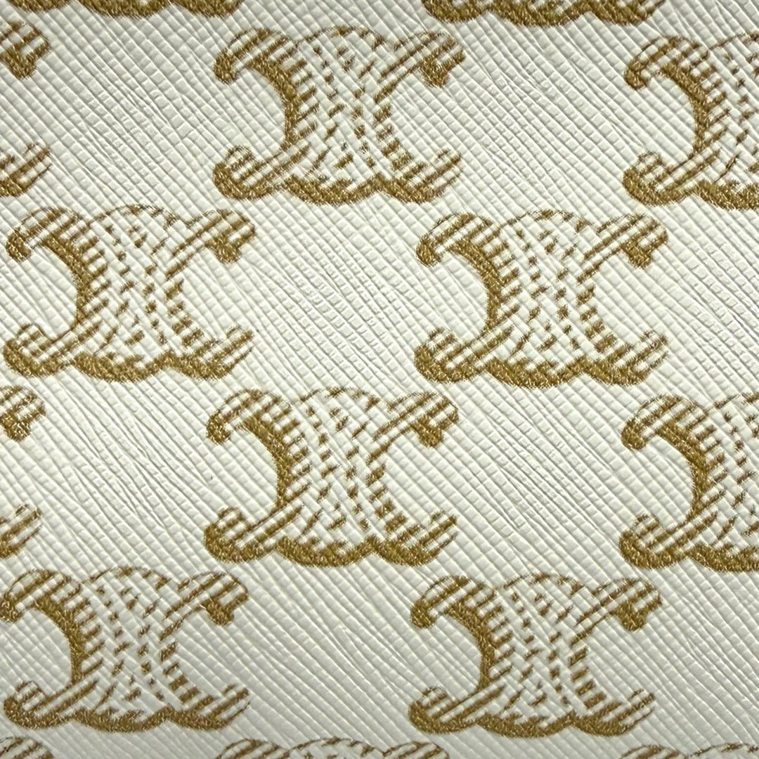 Excellent CELINE Shoulder Bag Logo Chain Clutch Bag off white Triomphe canvas