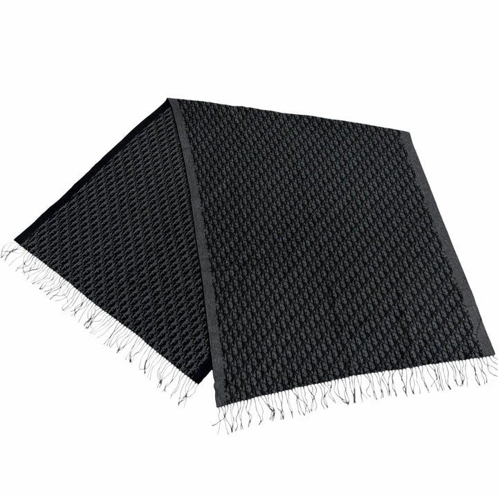 Excellent DIOR Scarf Oblique fringed large stole black silk mens 93E0013A0168