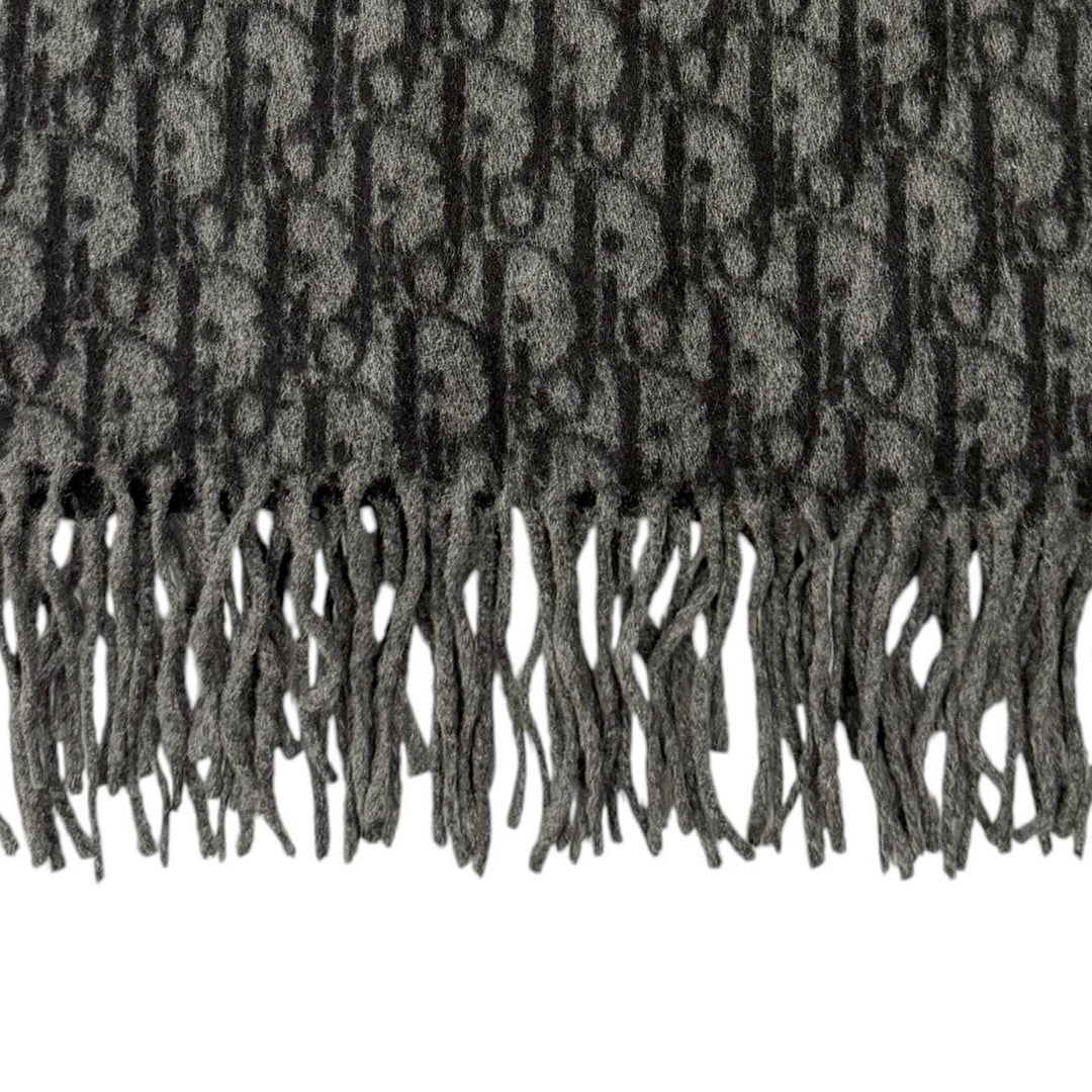 Excellent DIOR Scarf Oblique fringed large stole black silk mens 93E0013A0168