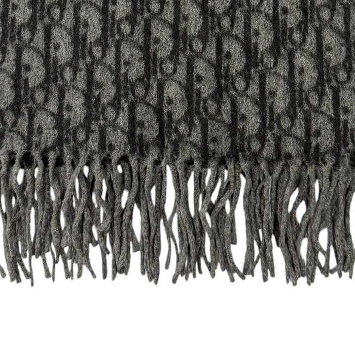 Excellent DIOR Scarf Oblique fringed large stole black silk mens 93E0013A0168