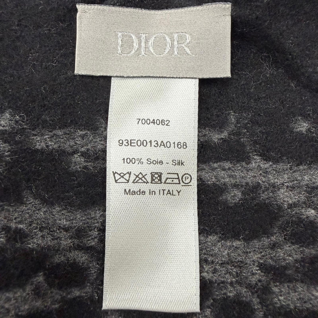 Excellent DIOR Scarf Oblique fringed large stole black silk mens 93E0013A0168