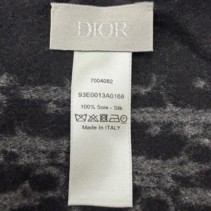 Excellent DIOR Scarf Oblique fringed large stole black silk mens 93E0013A0168