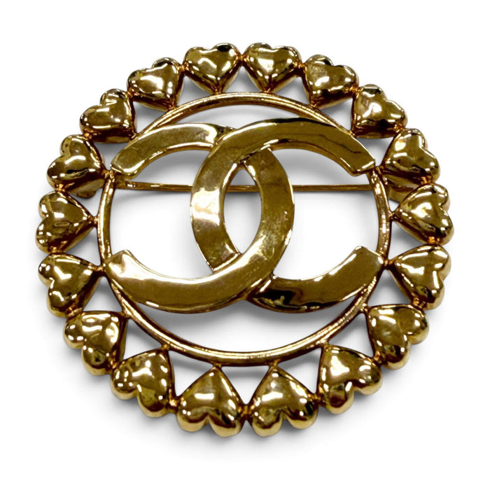 Great CHANEL Brooch COCO Mark Heart Circle gold Women L23P ABA278
