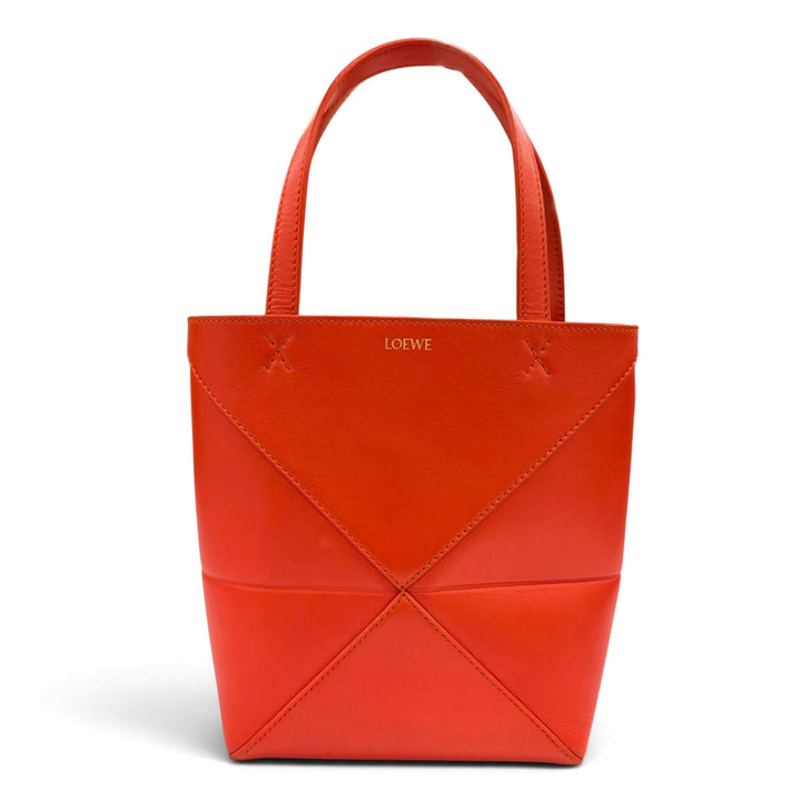 Very Good LOEWE Handbag Puzzle Fold Tote Mini 2WAYShoulder Bag Red Shiny