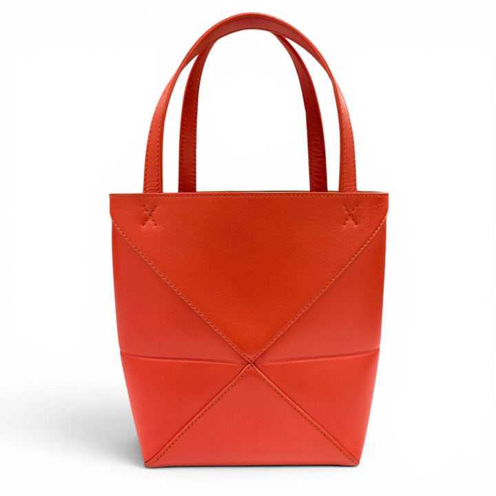Very Good LOEWE Handbag Puzzle Fold Tote Mini 2WAYShoulder Bag Red Shiny