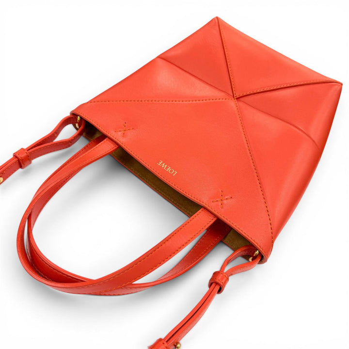 Very Good LOEWE Handbag Puzzle Fold Tote Mini 2WAYShoulder Bag Red Shiny