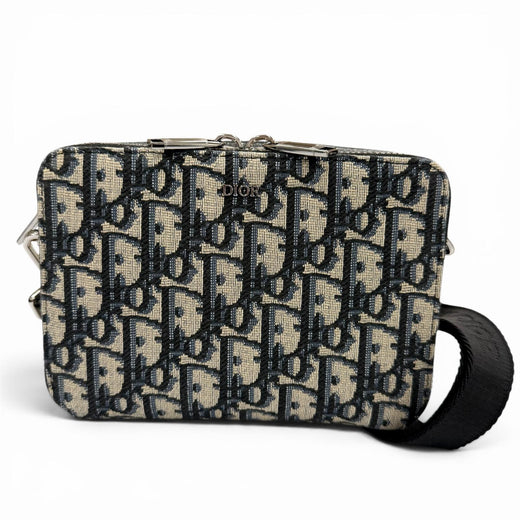 Pristine DIOR Shoulder Bag Oblique zip pouch Navy canvas mens 20BBC119YSE