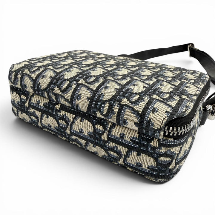 Pristine DIOR Shoulder Bag Oblique zip pouch Navy canvas mens 20BBC119YSE