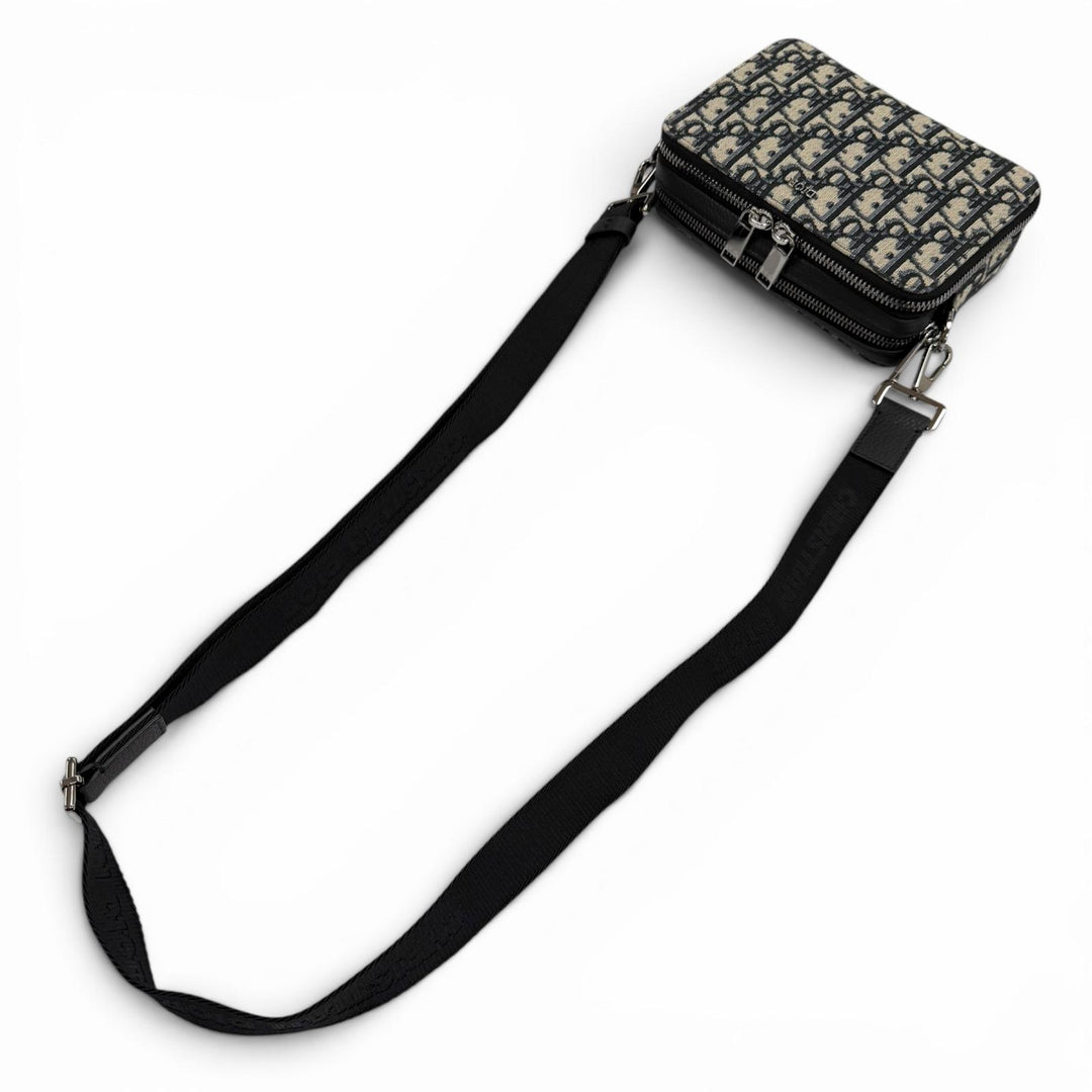 Pristine DIOR Shoulder Bag Oblique zip pouch Navy canvas mens 20BBC119YSE