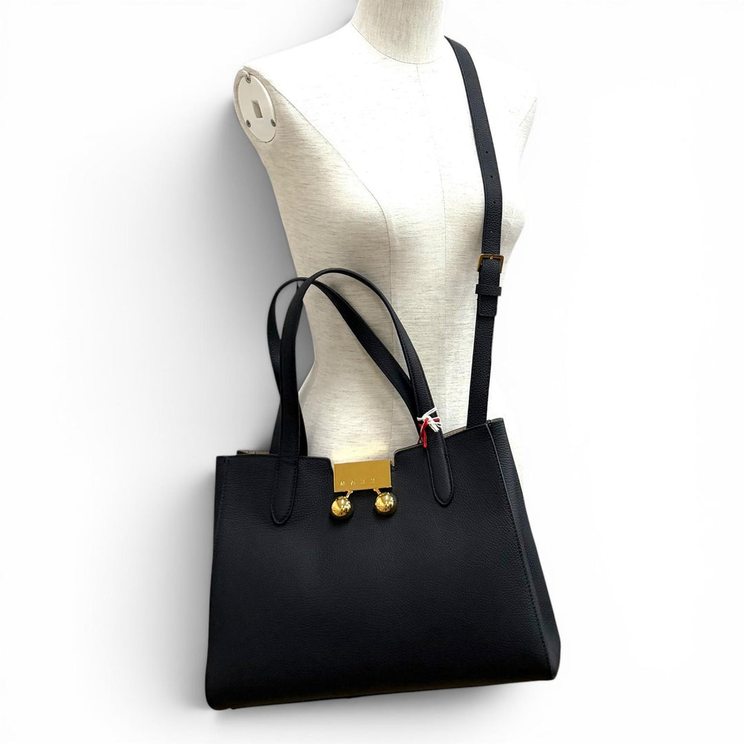 Excellent MARNI Tote Bag Marni Trancaro black leather Women BMMP0150U0P8185