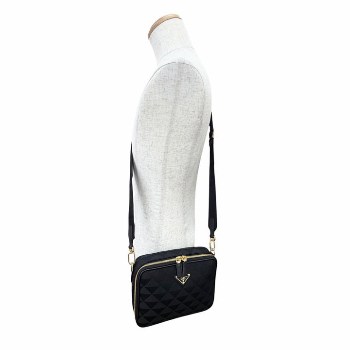 Excellent PRADA Shoulder Bag Brick Triangle logo, triangle jacquard black 2VH069