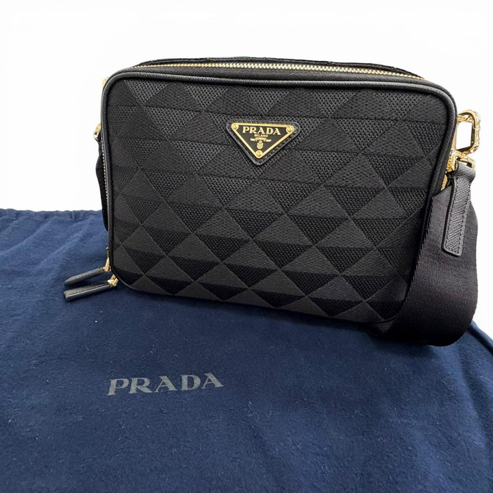 Excellent PRADA Shoulder Bag Brick Triangle logo, triangle jacquard black 2VH069