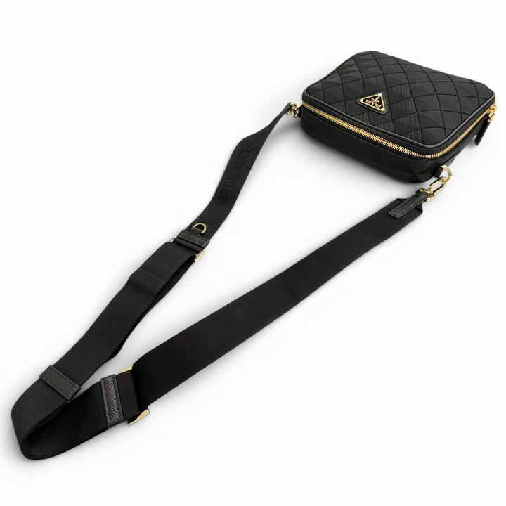 Excellent PRADA Shoulder Bag Brick Triangle logo, triangle jacquard black 2VH069