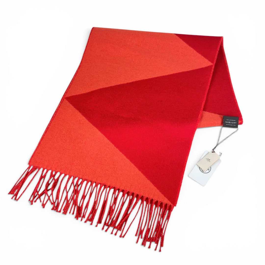 Pristine HERMES Scarf Kazak Zigzag with Fringe Red cashmere Women