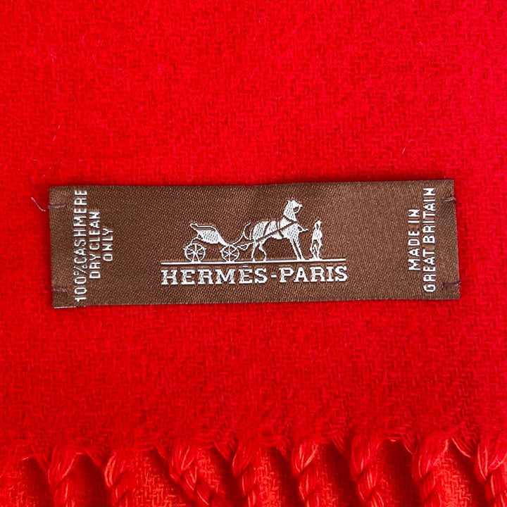 Pristine HERMES Scarf Kazak Zigzag with Fringe Red cashmere Women