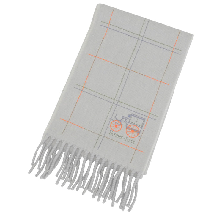 Excellent HERMES Scarf Cran Brode Berlin Light gray cashmere mens