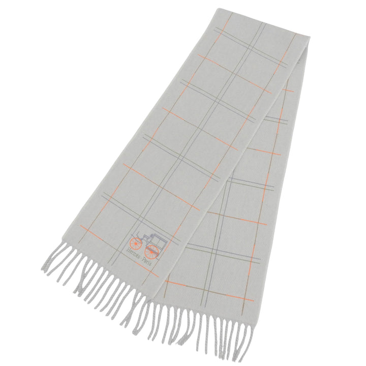 Excellent HERMES Scarf Cran Brode Berlin Light gray cashmere mens