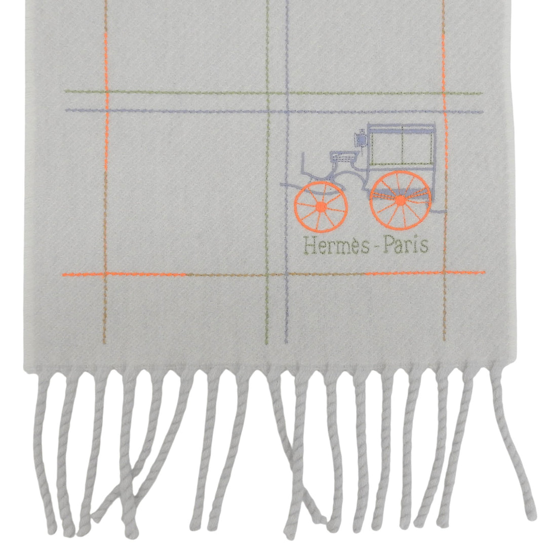 Excellent HERMES Scarf Cran Brode Berlin Light gray cashmere mens